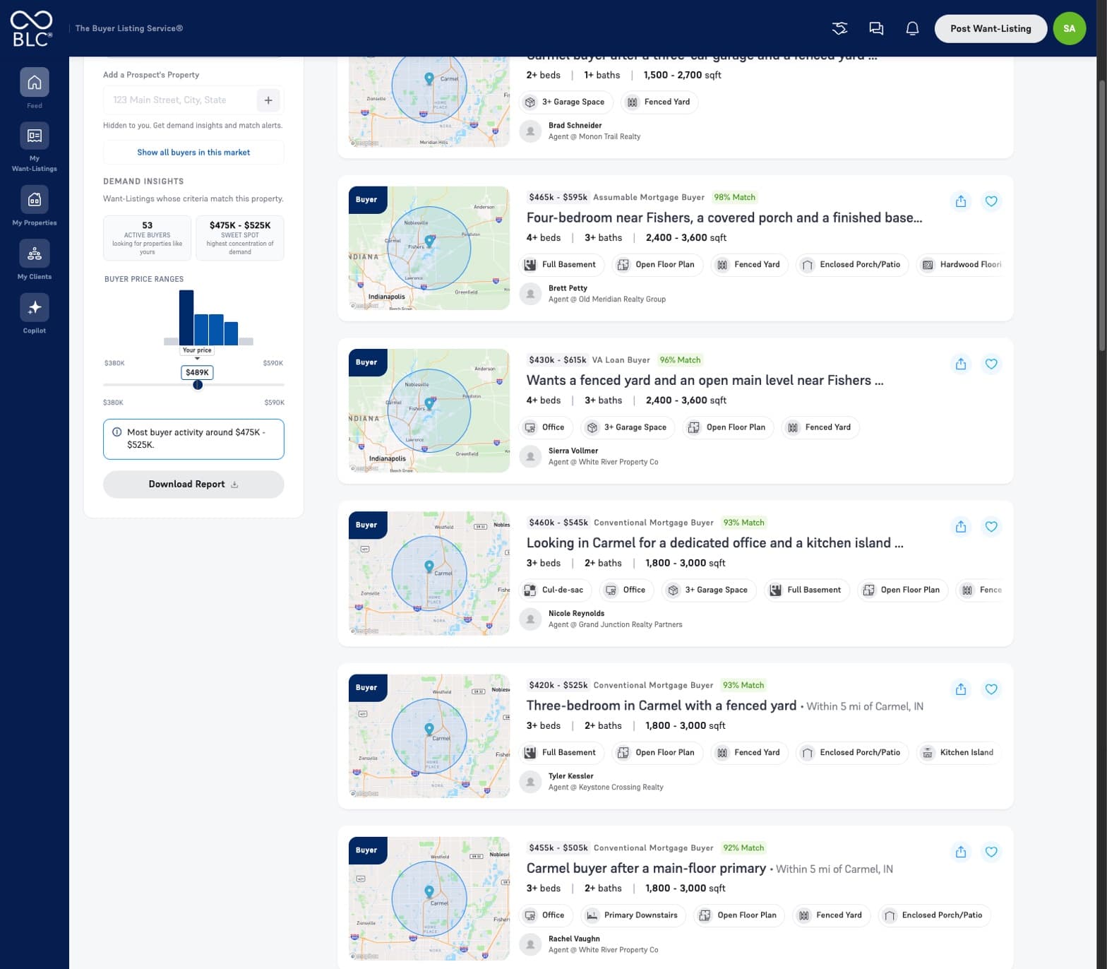 A property selected, with Download Report beneath the demand insights